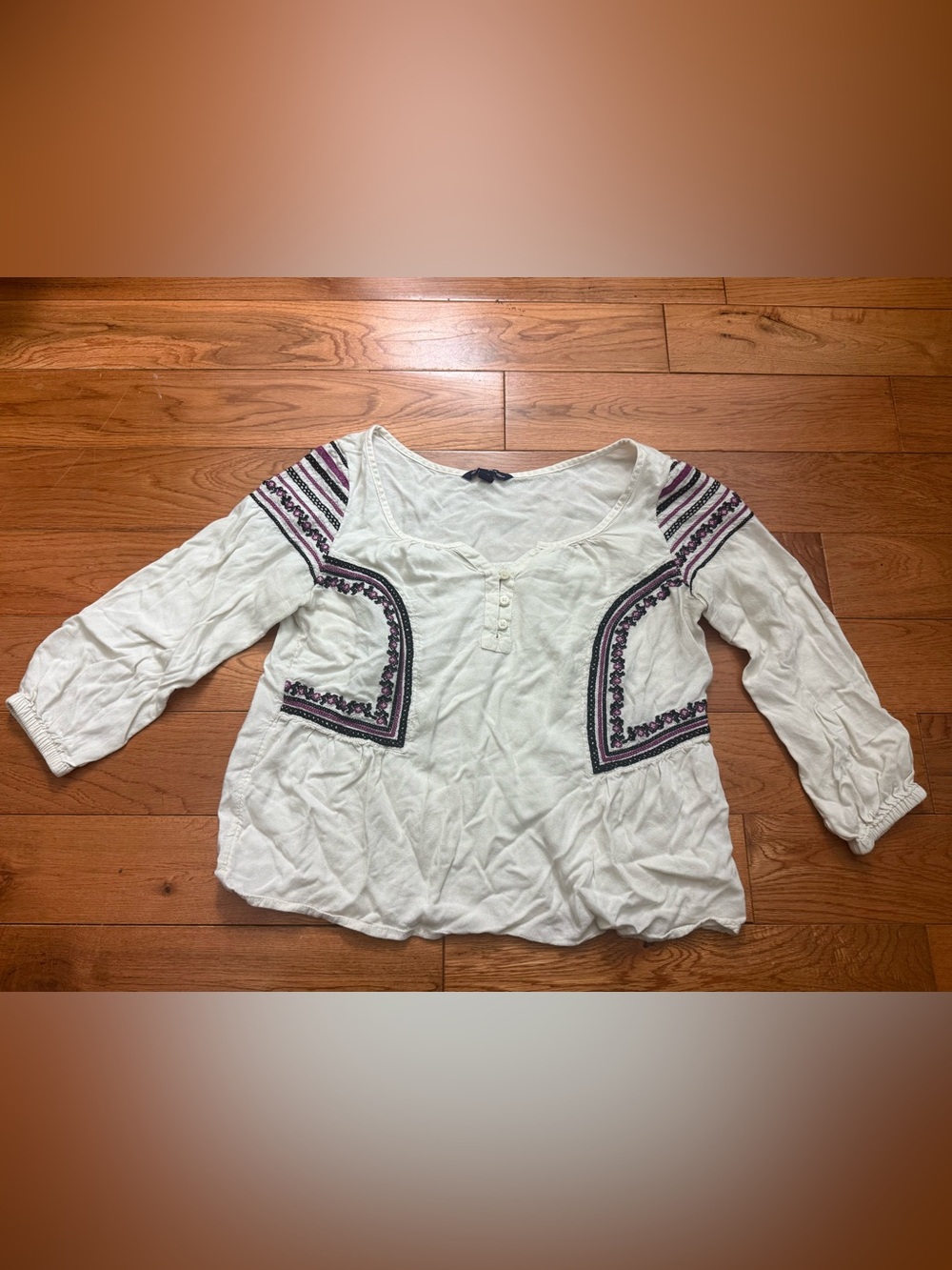 American Eagle Cropped Embroidered Boho Top